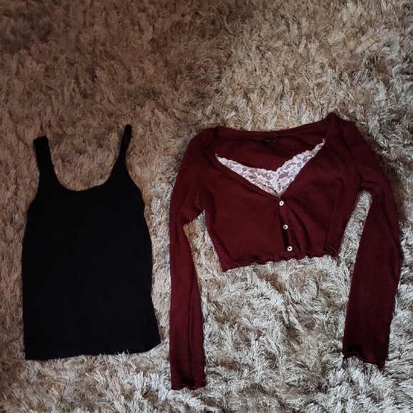 SHEIN Tops - SHEIN Burgundy Cardigan and Black Camisole Set